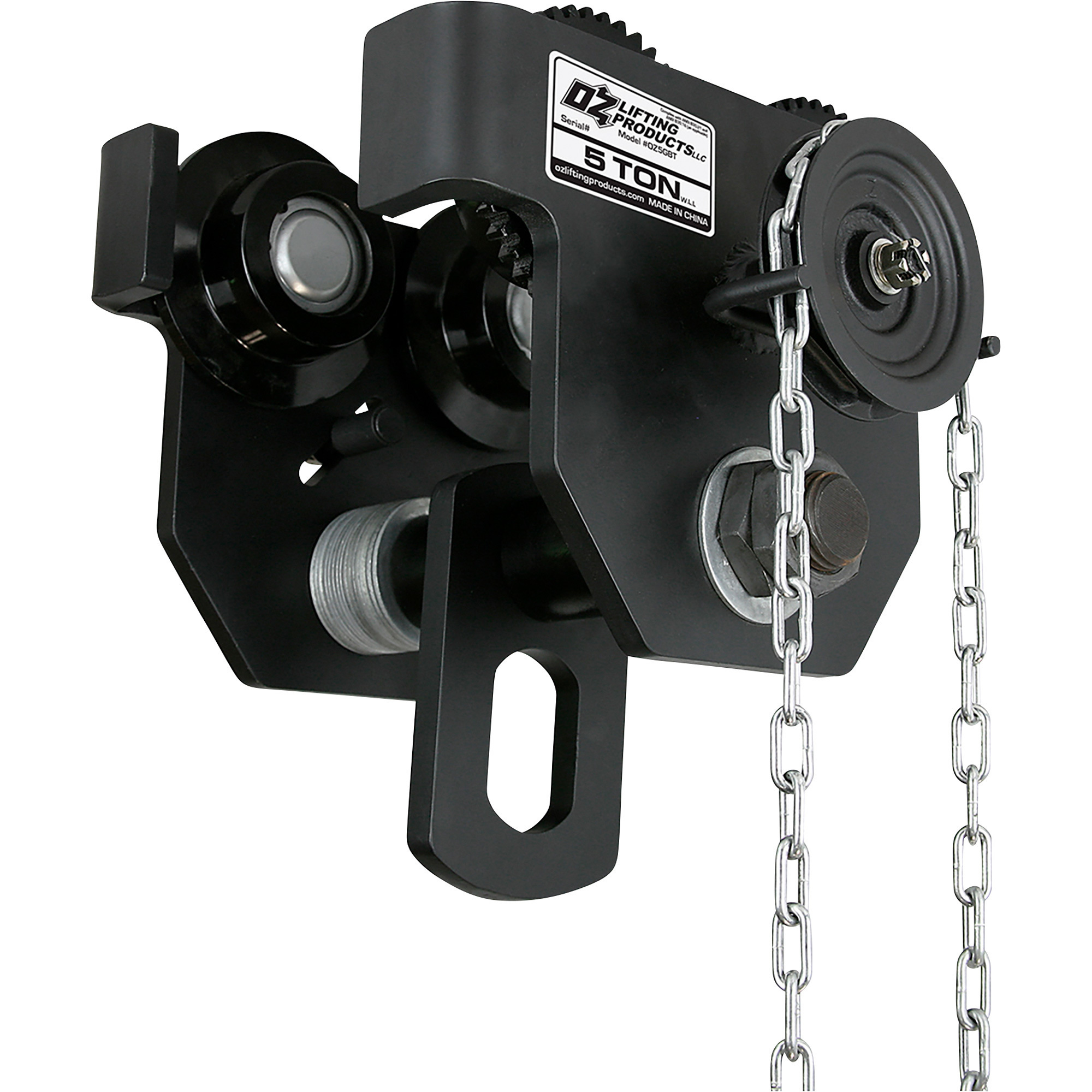 OZ Lifting Products Gear Beam Trolley, 5-Ton Capacity, 3.46-7.99 Flange Width, Model# OZ30GBT